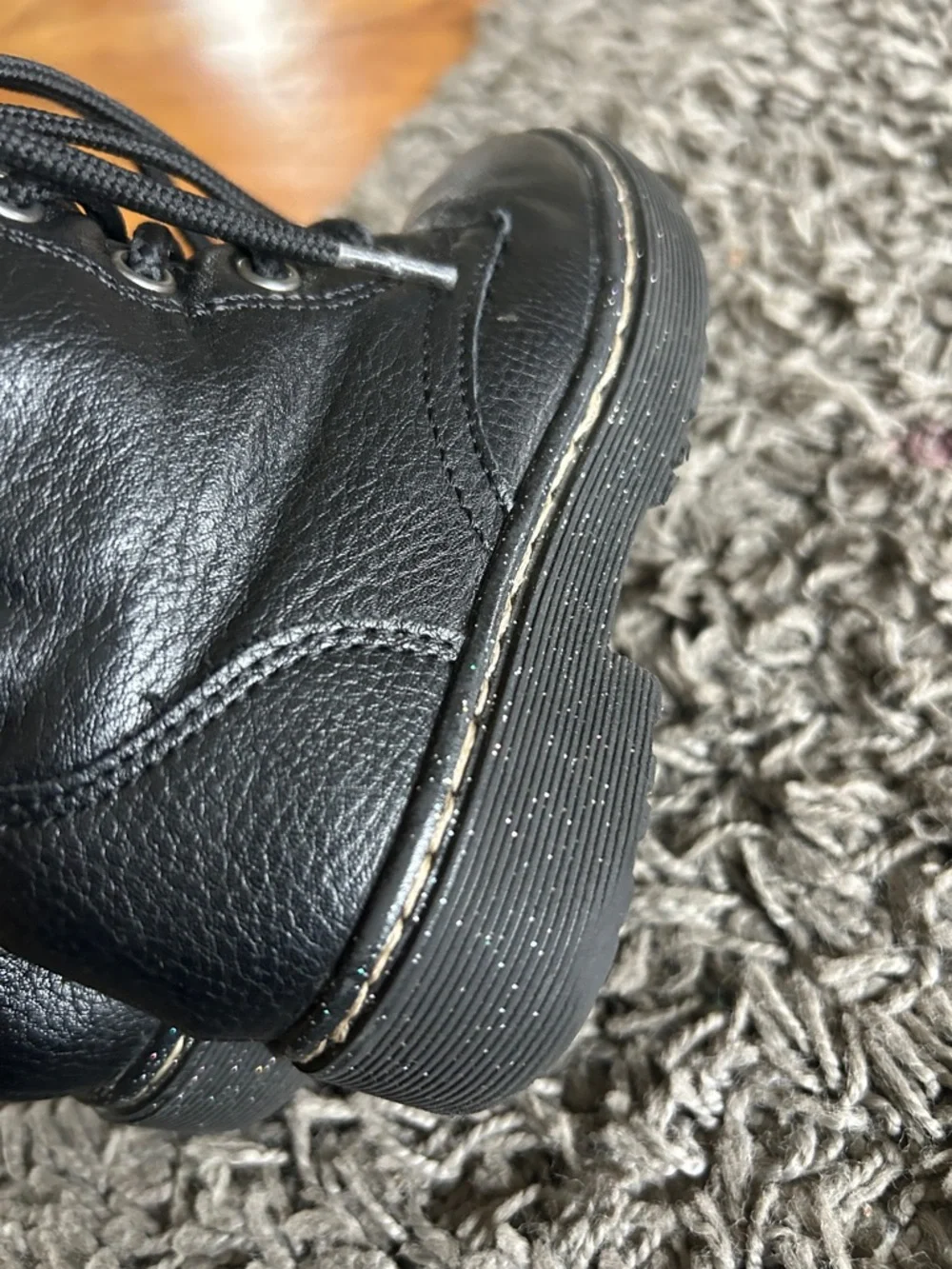 Sincerly Jules Toddler Black Combat Lace Boots - Glitter Sole Size 9